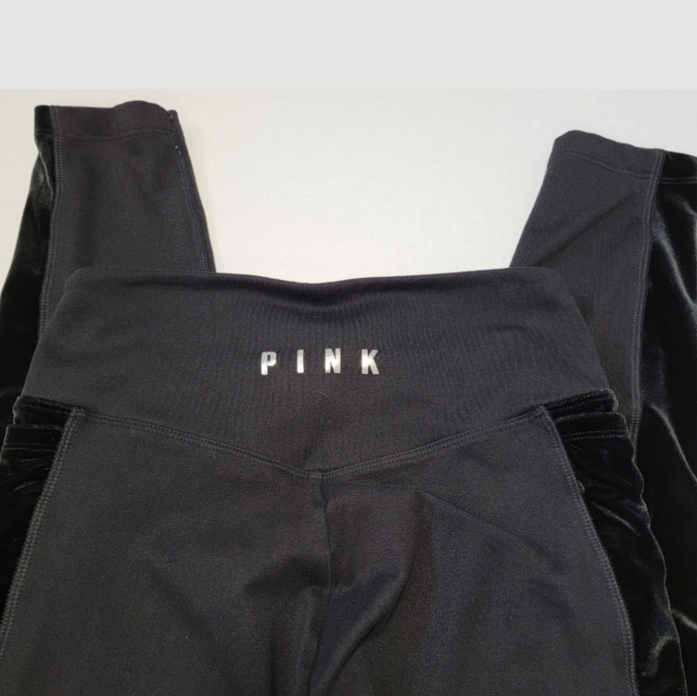 Victoria's Secret Pink Leggings "COZY" Black Velour Side Panels EUC Size XS - Picture 11 of 11